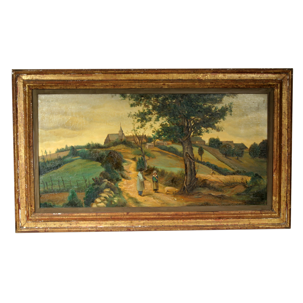 Framed Oil on Canvas Board Landscape Painting