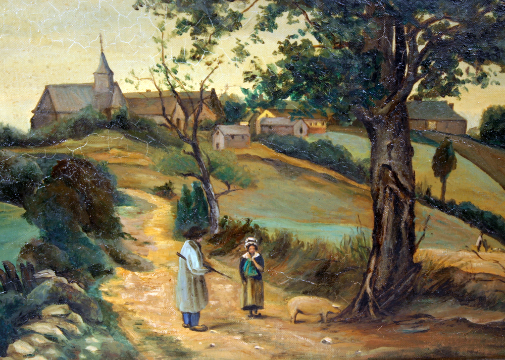 Framed Oil on Canvas Board Landscape Painting