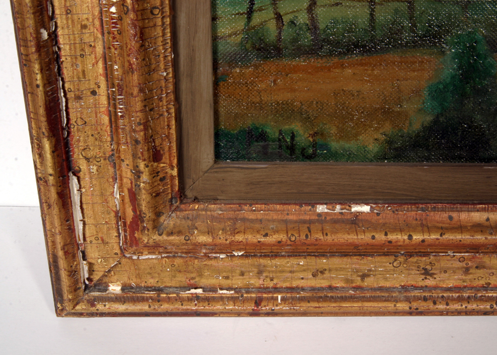 Framed Oil on Canvas Board Landscape Painting