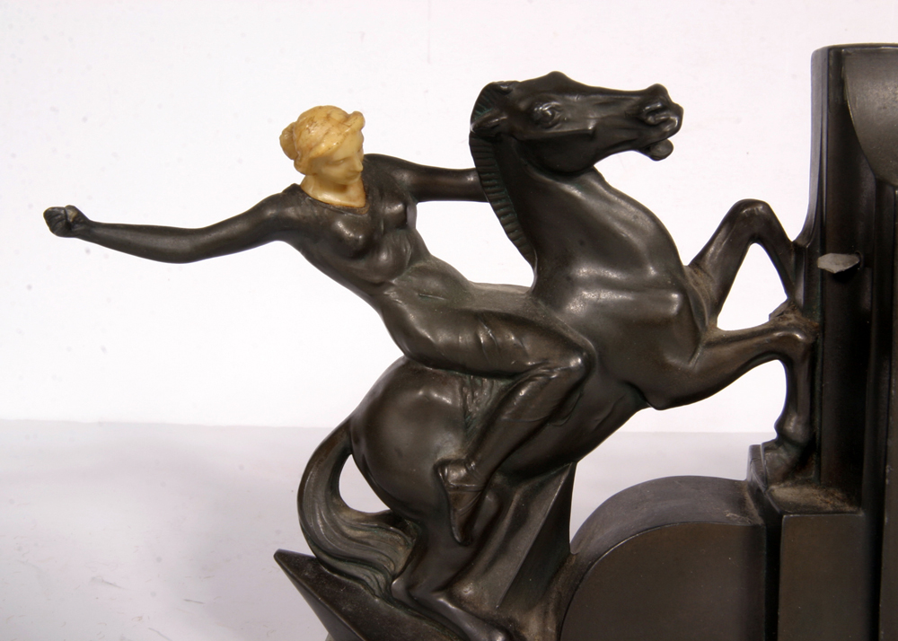 Pair of Vintage German Bookends with Green Onyx Bases