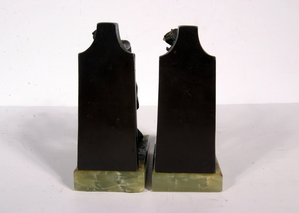 Pair of Vintage German Bookends with Green Onyx Bases