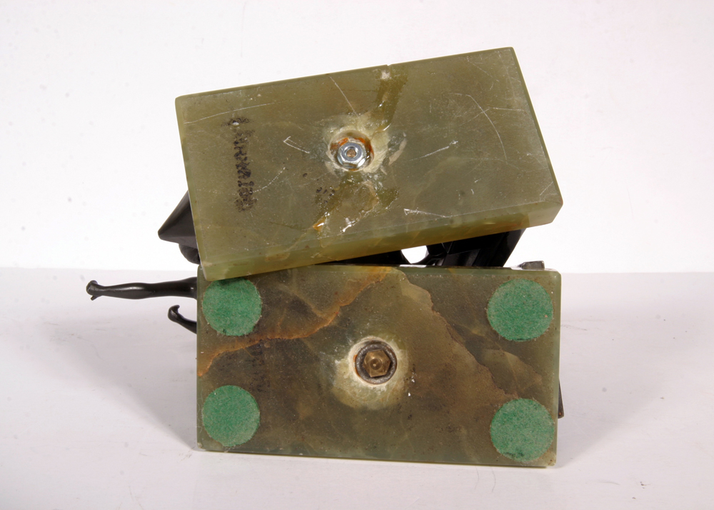 Pair of Vintage German Bookends with Green Onyx Bases