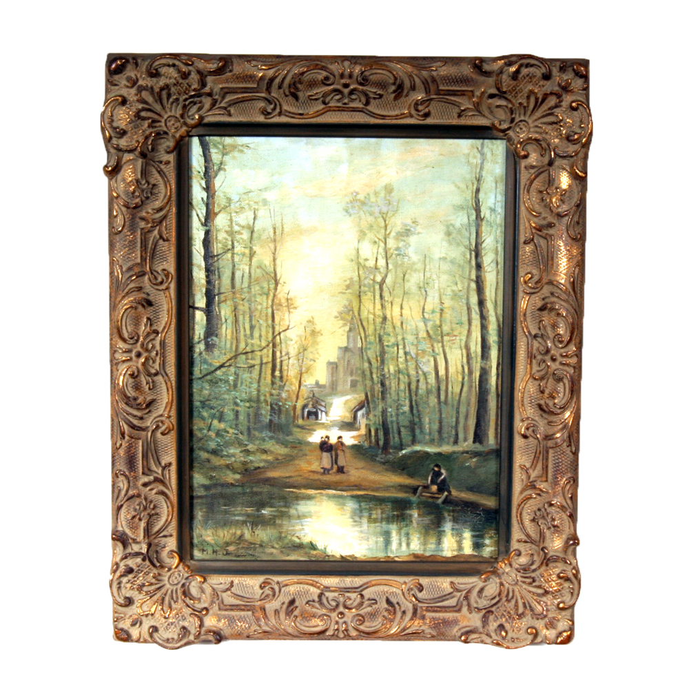 Oil on Board Study of Jean-Baptiste-Camille Corot's "The Church At Marissel"