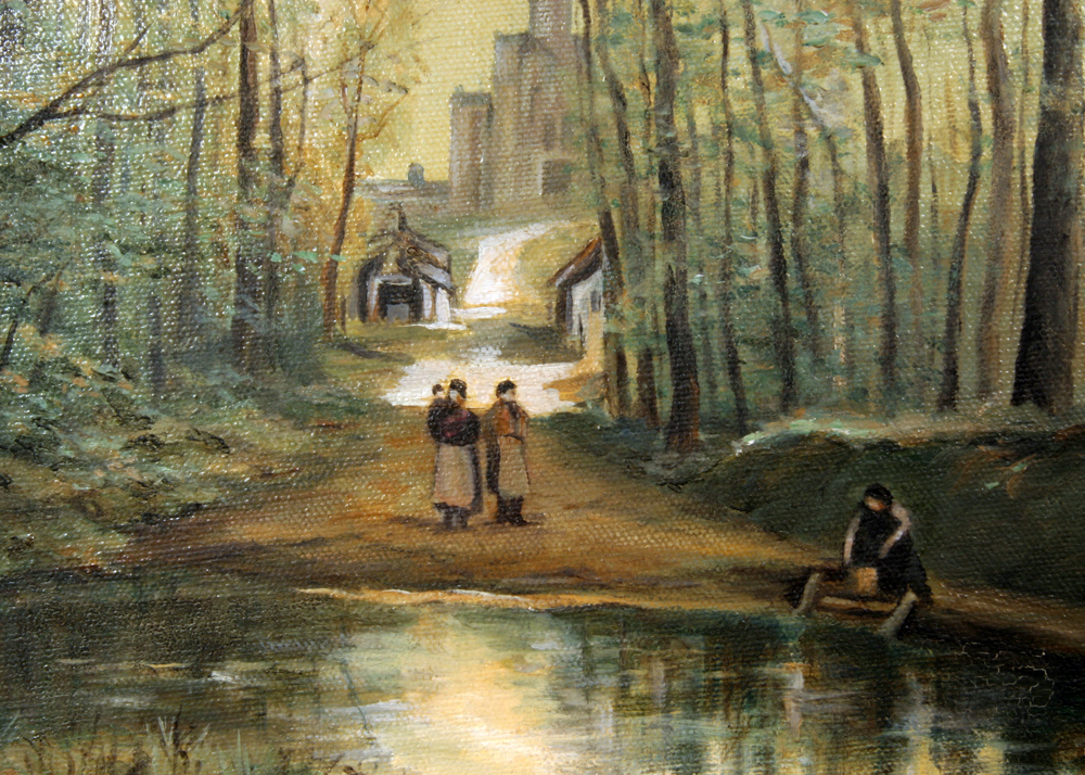 Oil on Board Study of Jean-Baptiste-Camille Corot's "The Church At Marissel"