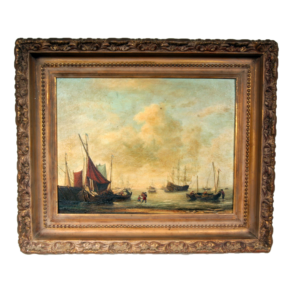 Oil on Board Study of William van de Velde II's "Entrance to a Dutch Port"