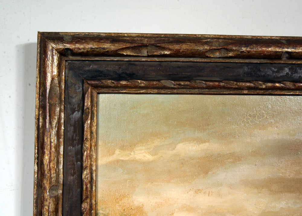 Framed Vintage Oil on Board Painting of a Harbor