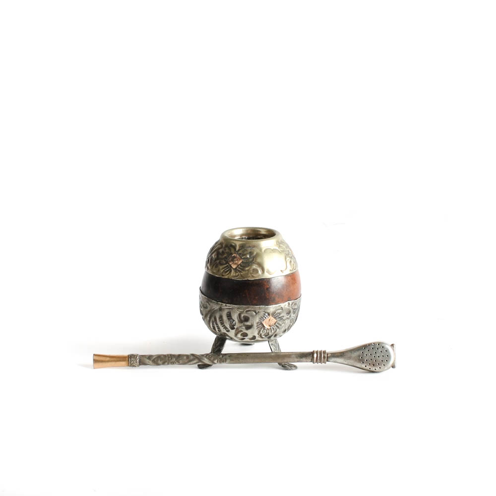 Antique Alpaca Silver and 18K Gold Yerba Mate Tea Cup with Bombilla