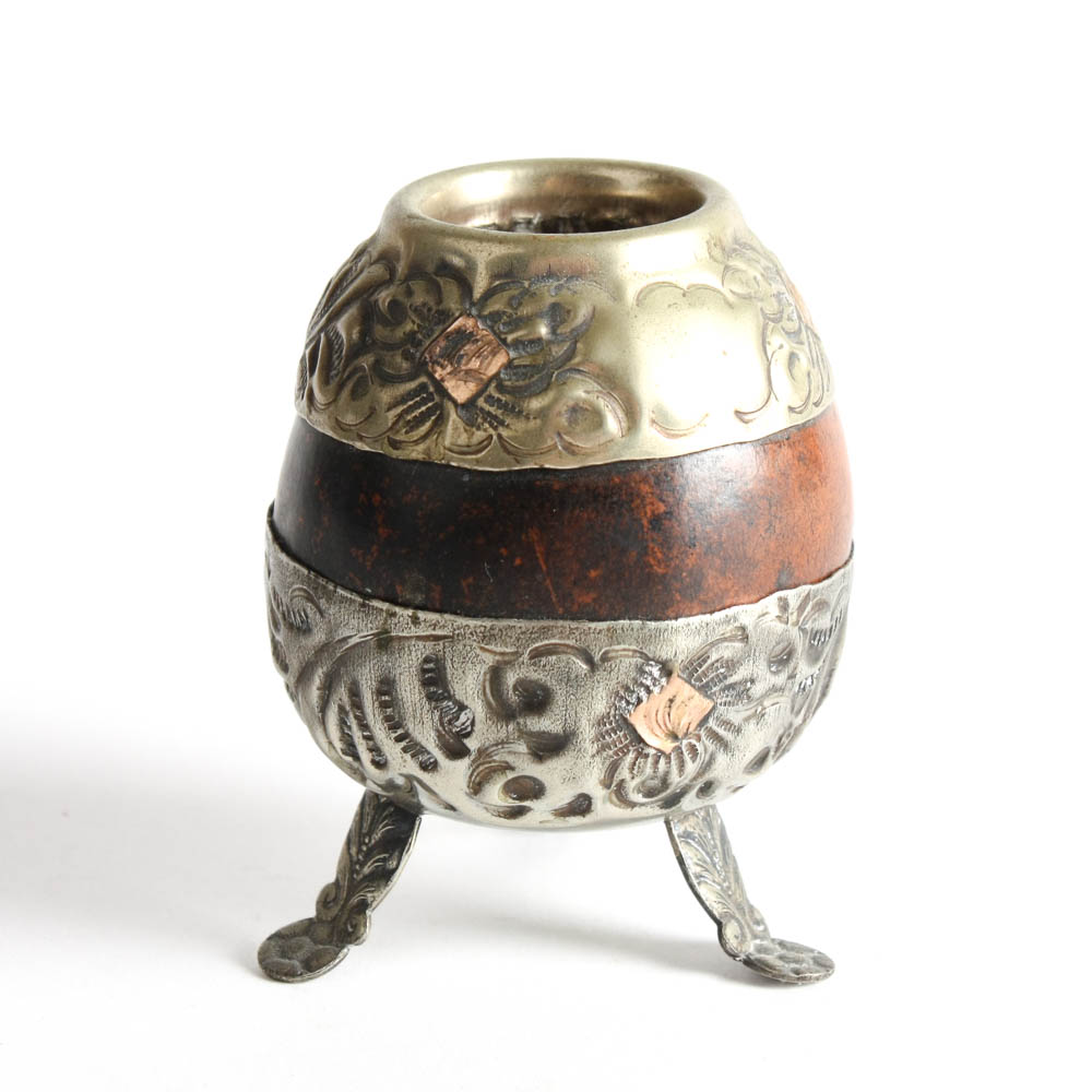 Antique Alpaca Silver and 18K Gold Yerba Mate Tea Cup with Bombilla