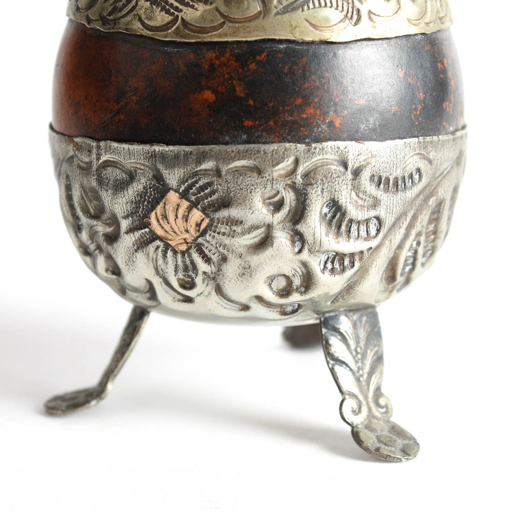 Antique Alpaca Silver and 18K Gold Yerba Mate Tea Cup with Bombilla