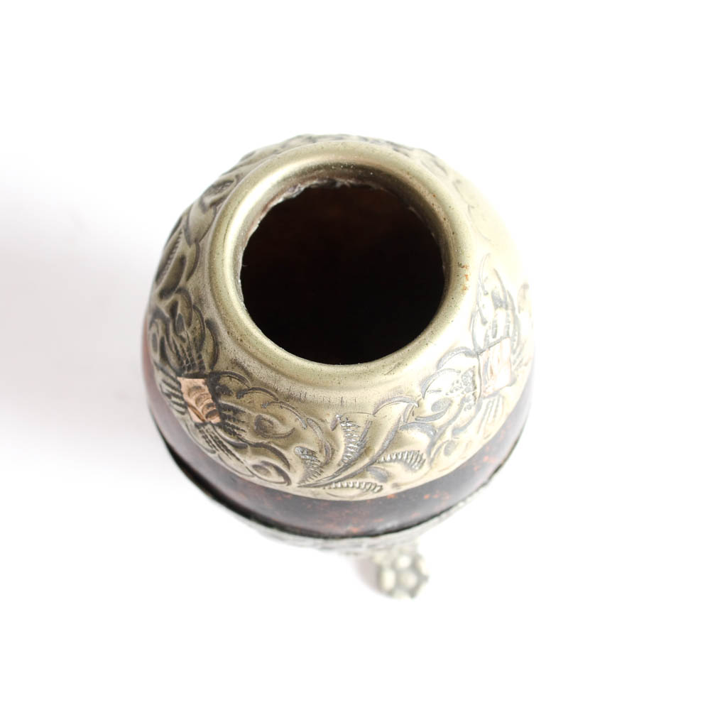 Antique Alpaca Silver and 18K Gold Yerba Mate Tea Cup with Bombilla