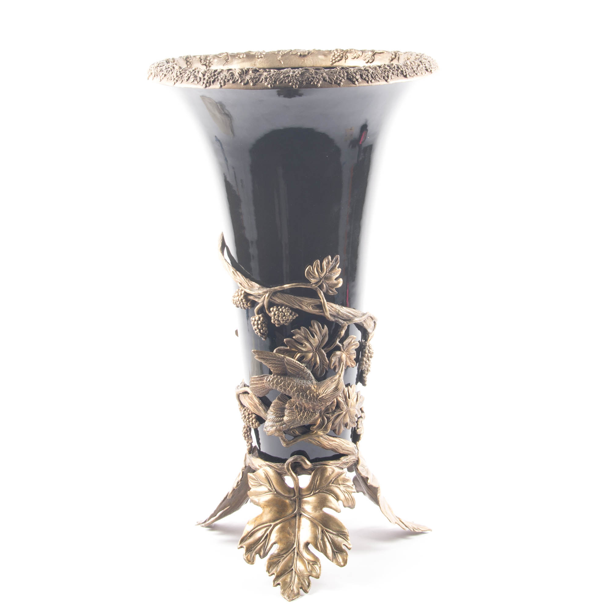 Large Art Deco Inspired Ceramic and Brass Vase