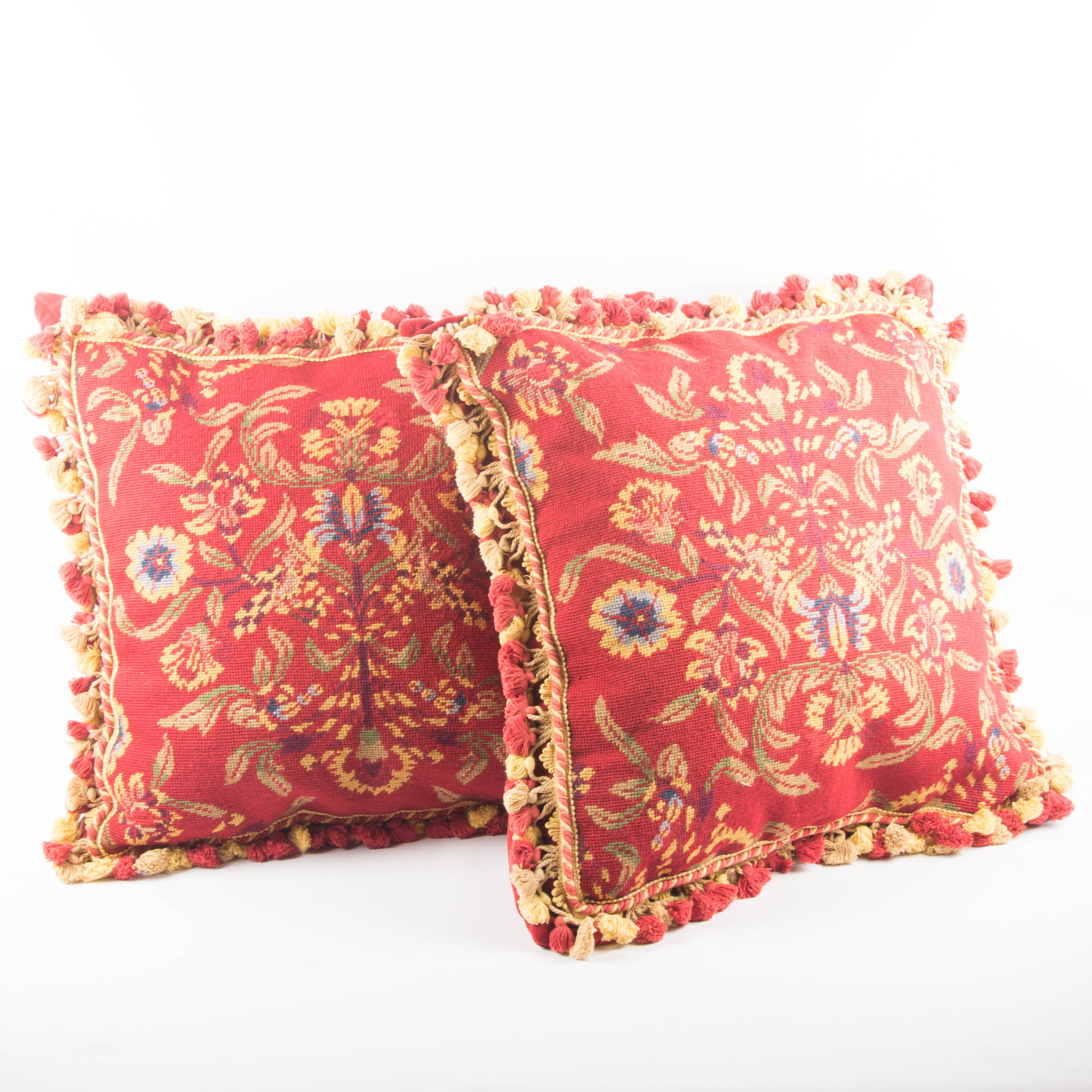 Red and Gold Needlepoint Sofa Pillows