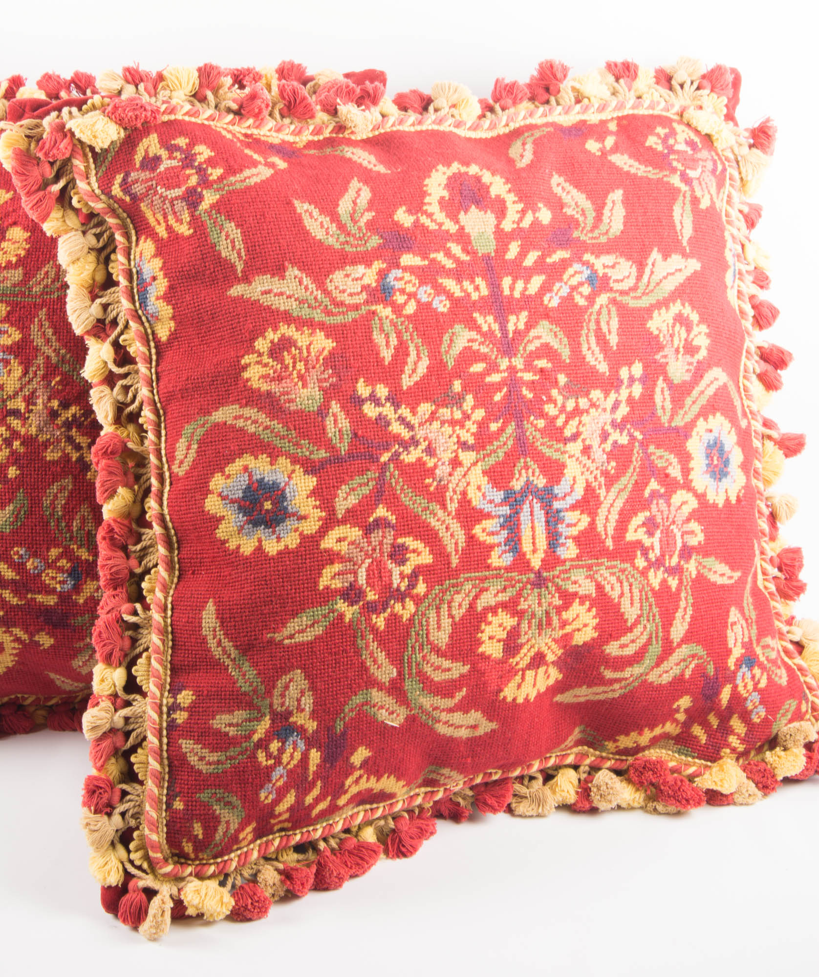 Red and Gold Needlepoint Sofa Pillows