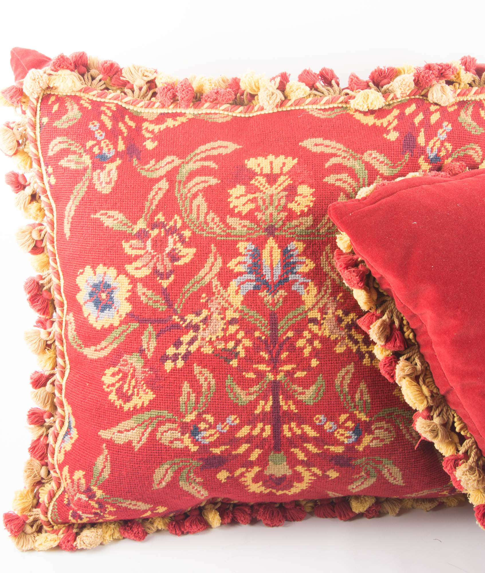 Red and Gold Needlepoint Sofa Pillows