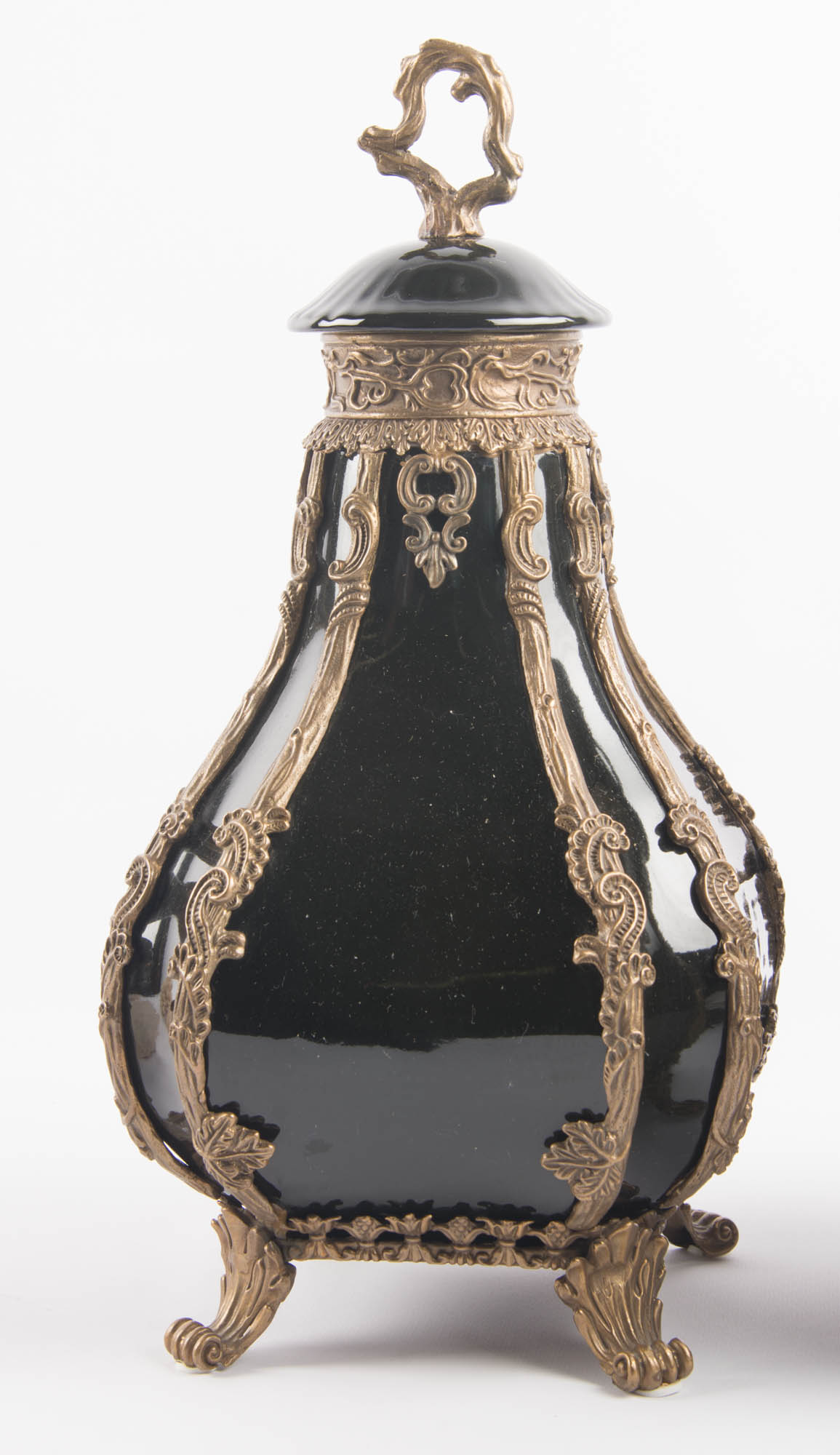 Pair of Castilian Ceramic and Brass Urns