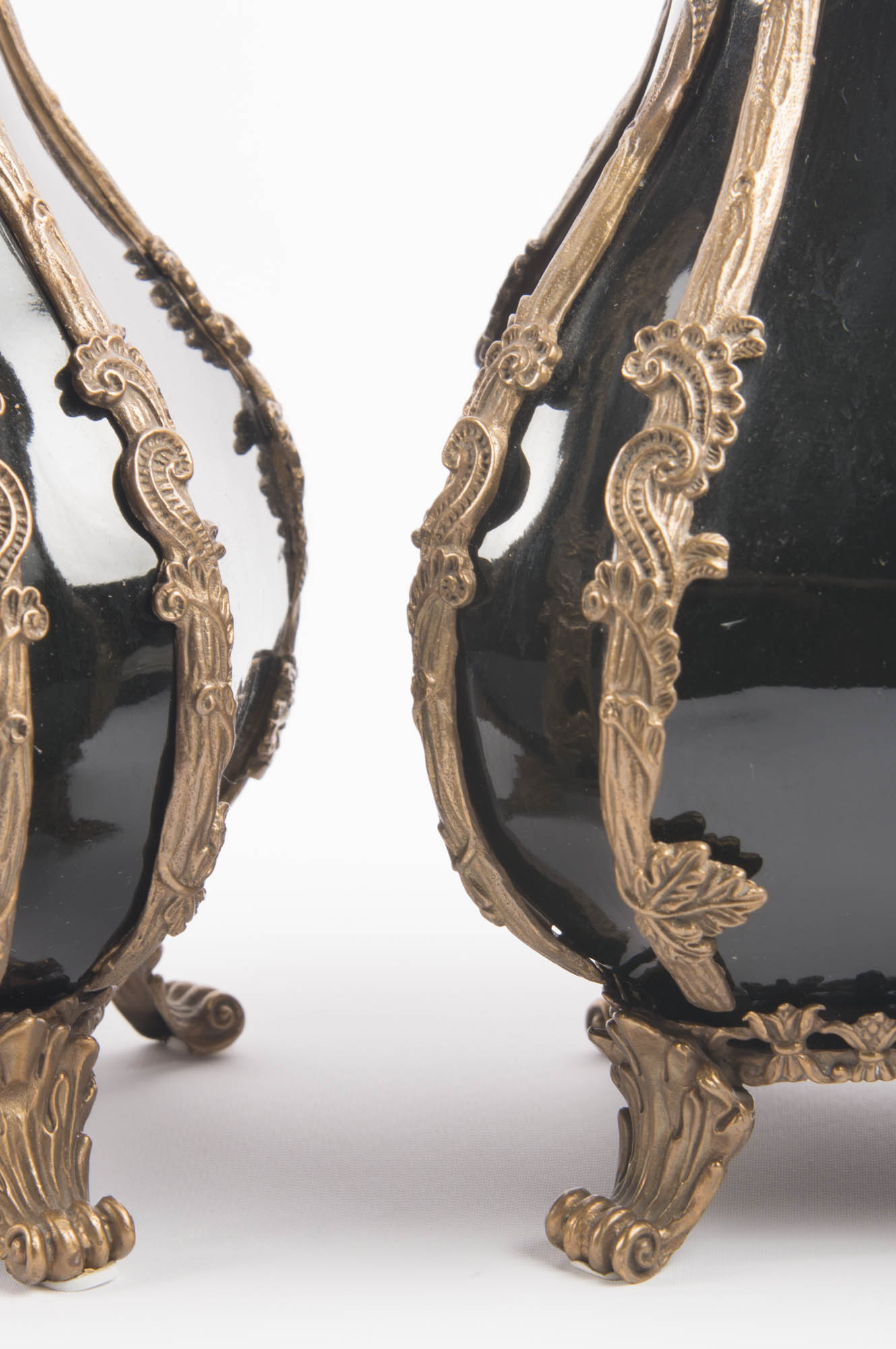 Pair of Castilian Ceramic and Brass Urns