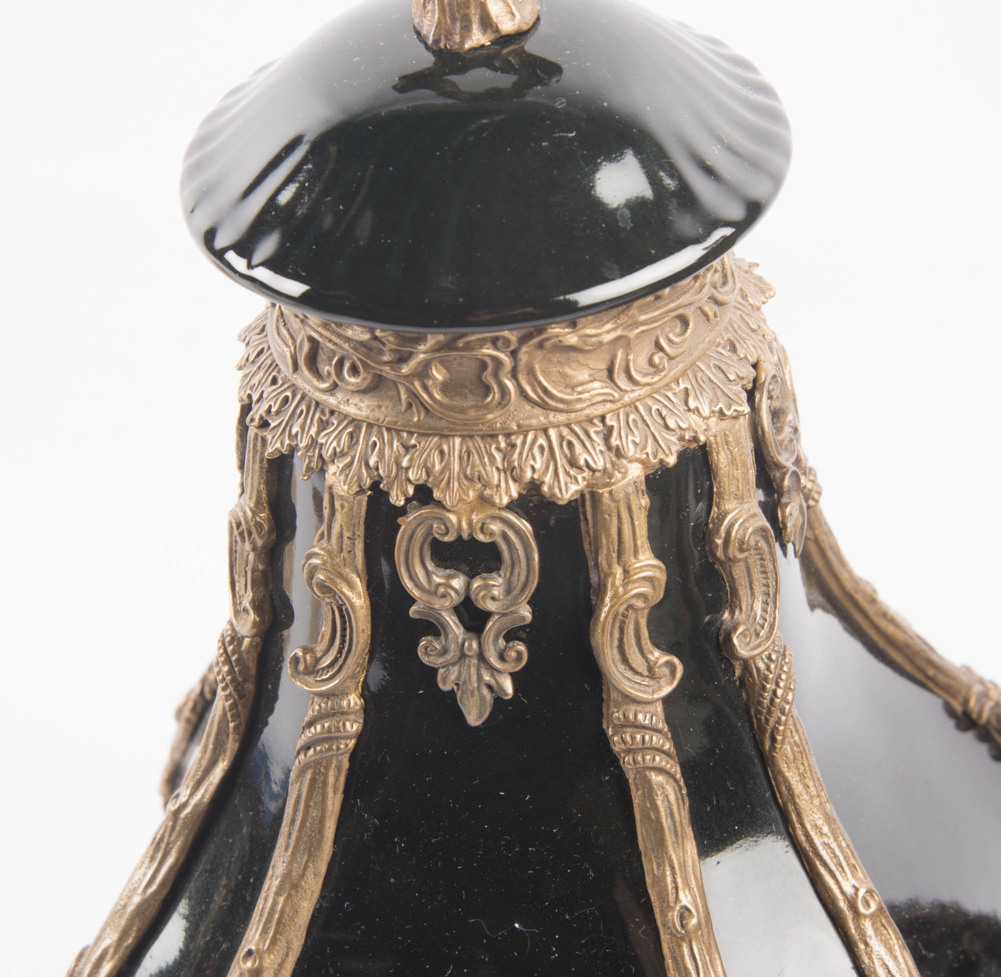 Pair of Castilian Ceramic and Brass Urns