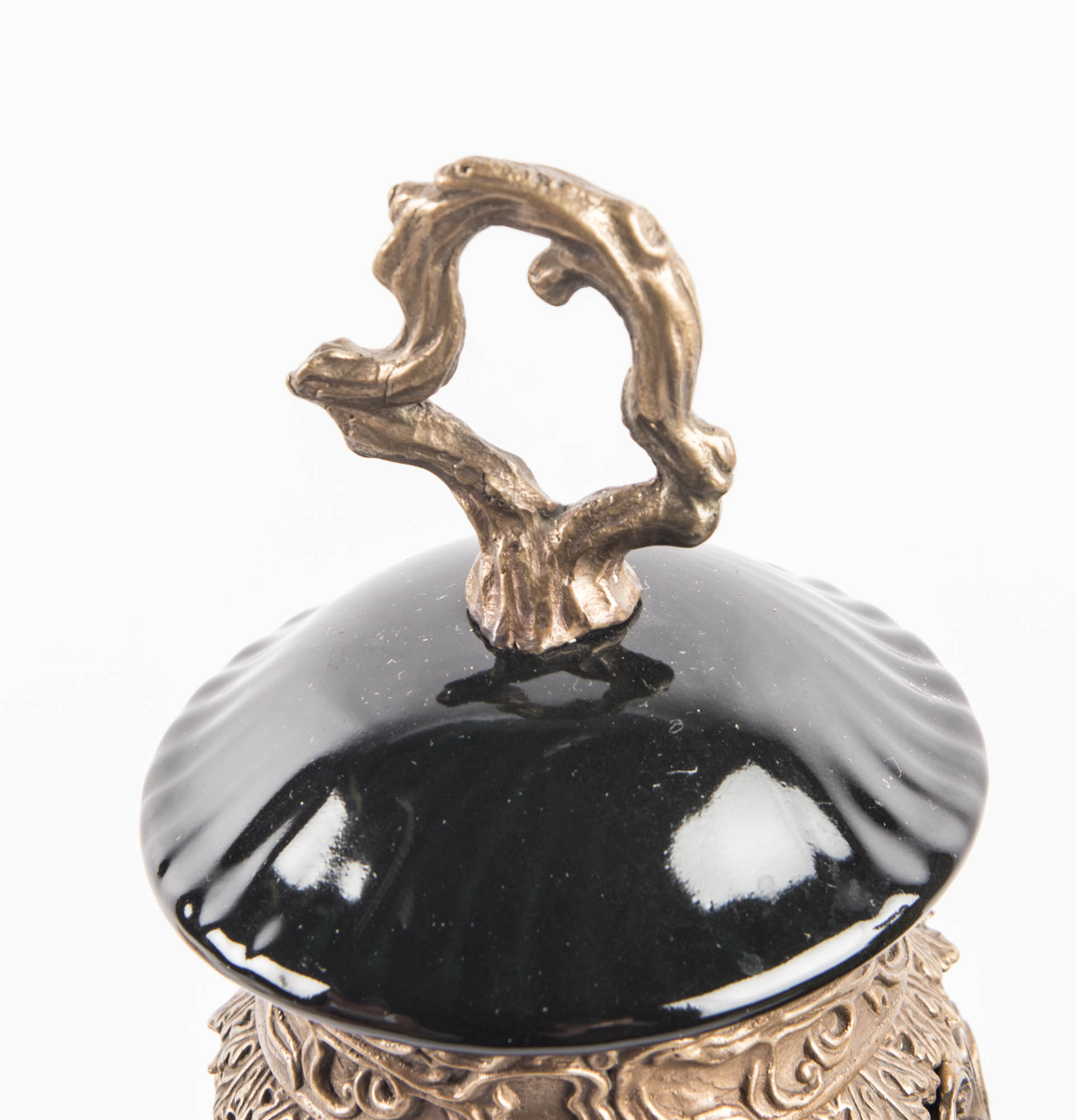 Pair of Castilian Ceramic and Brass Urns