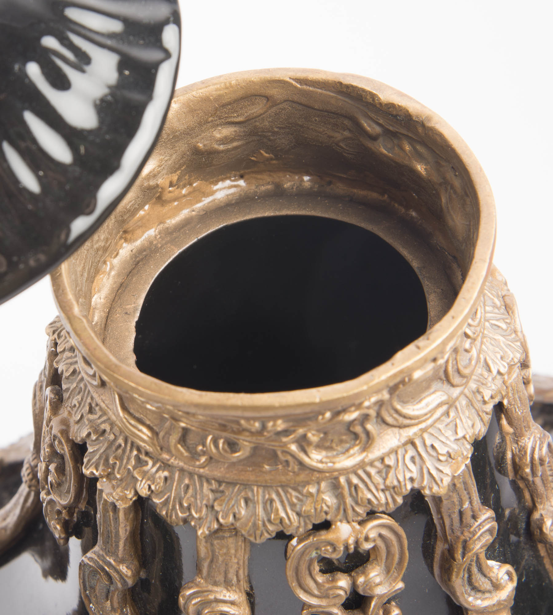 Pair of Castilian Ceramic and Brass Urns