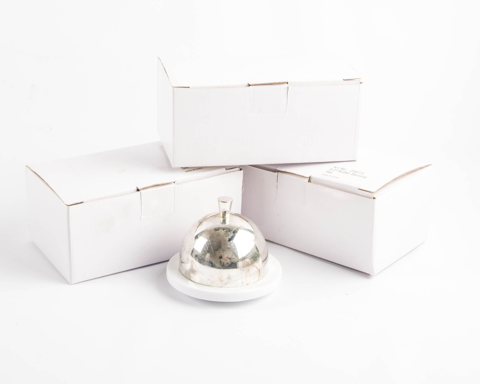 Group of Silver Plated Domed Ceramic Butter Dishes