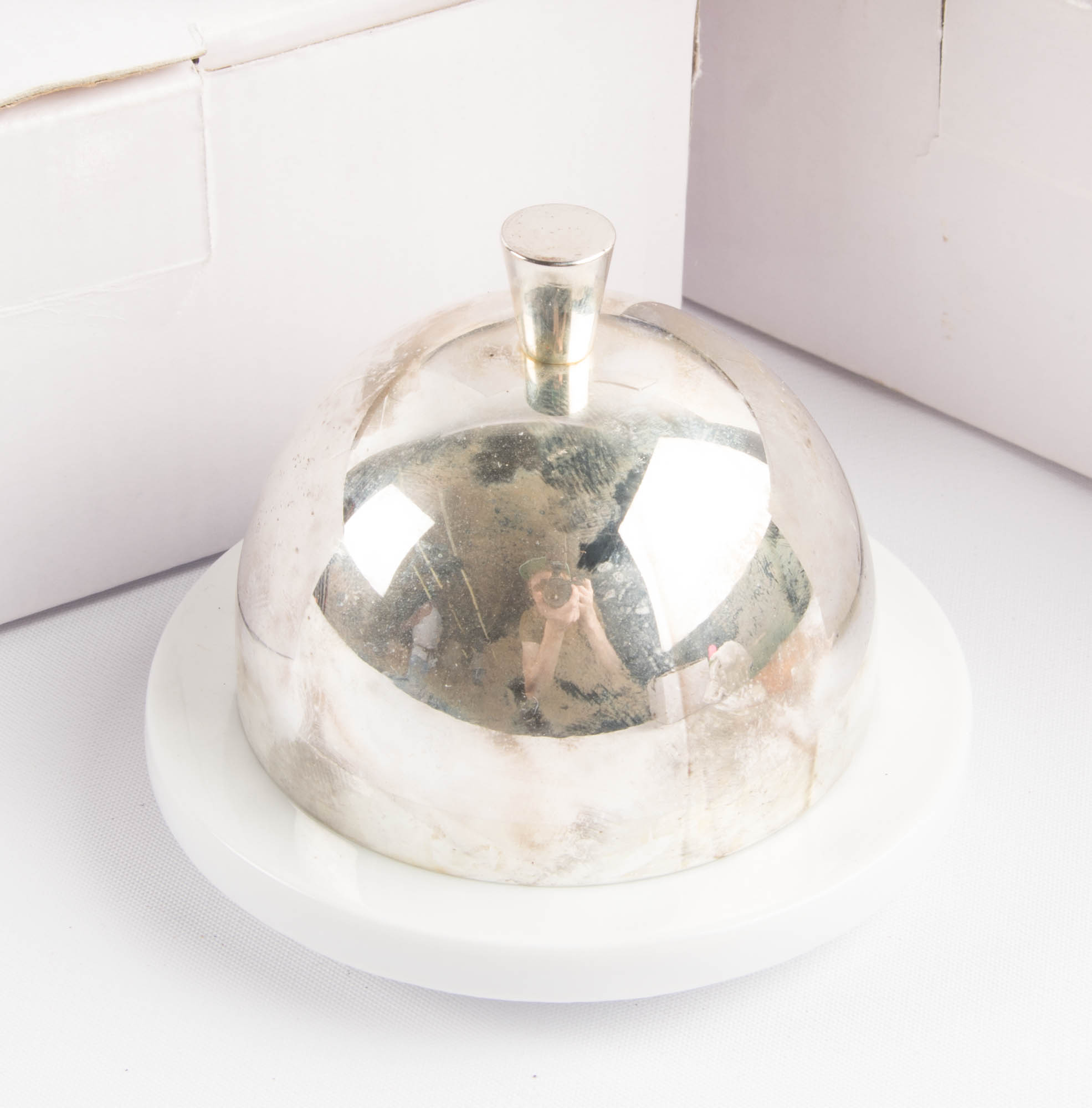 Group of Silver Plated Domed Ceramic Butter Dishes