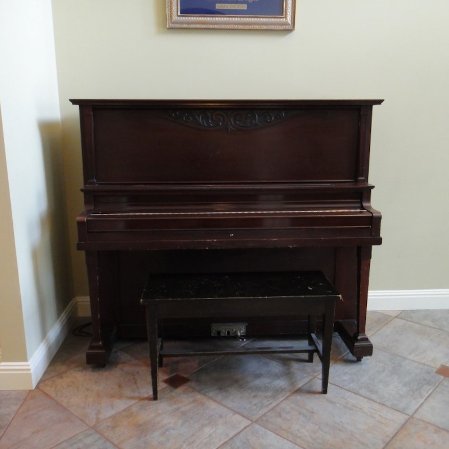 Early 20th Century Howard Upright Piano with Stool