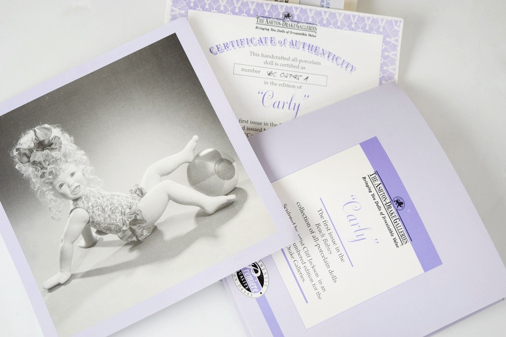 Collectible Ashton-Drake Galleries "Carly" Porcelain Doll, New in Original Box