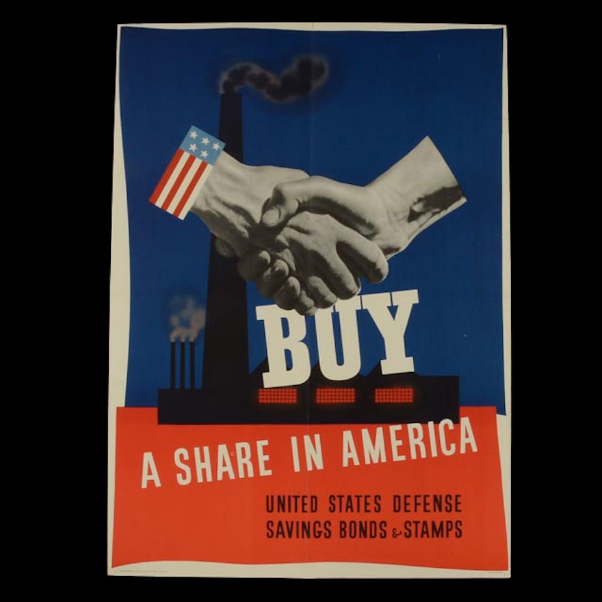 OriginalVintage 1941 World War II Bonds Poster