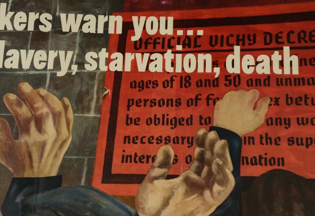 Ben Shahn Original Vintage WWII Propaganda Poster "We French Workers Warn You... Defeat Means Slavery, Starvation, Death"