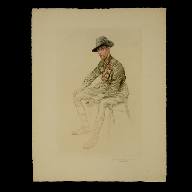 Maurice Milliére 1917 Drypoint Color Etching of WWI Soldier