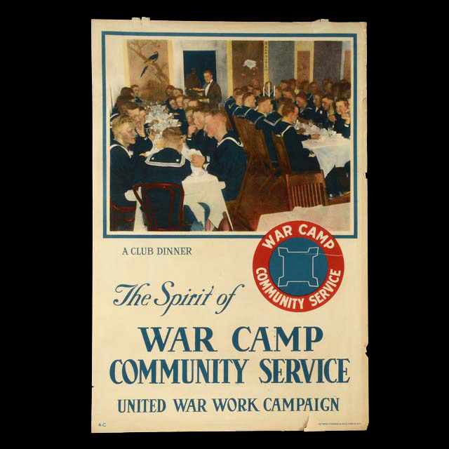 Original World War I Chromolithograph Poster "The Spirit of War Camp Community Service"