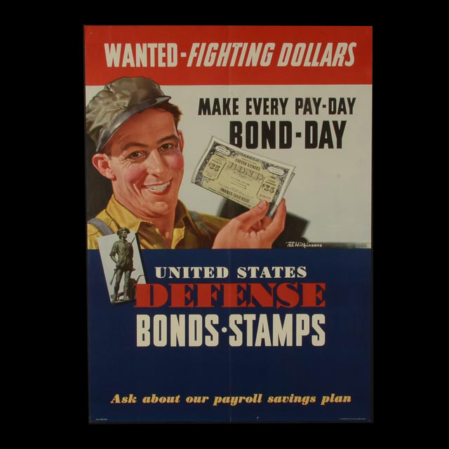 Original 1942 World War II War Bonds Poster "Wanted - Fighting Dollars"