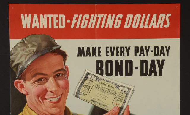 Original 1942 World War II War Bonds Poster "Wanted - Fighting Dollars"