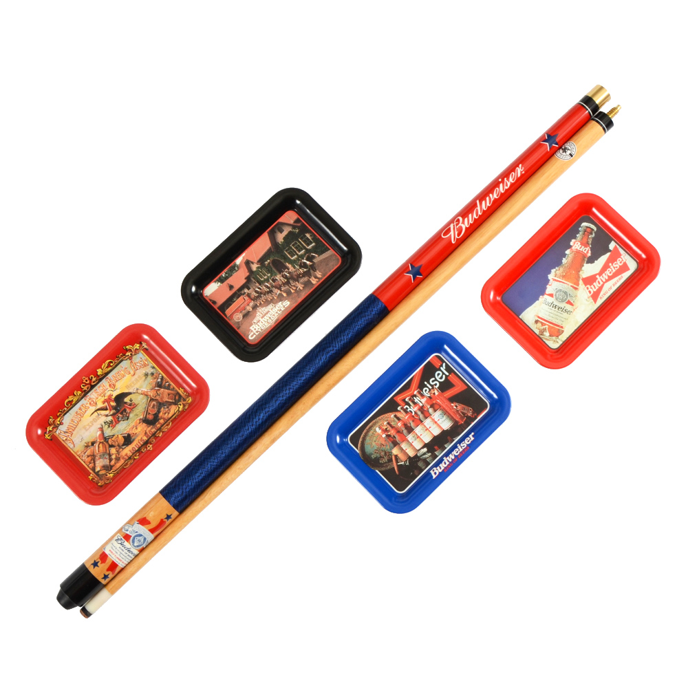 Budweiser Pool Cue and Ashtrays