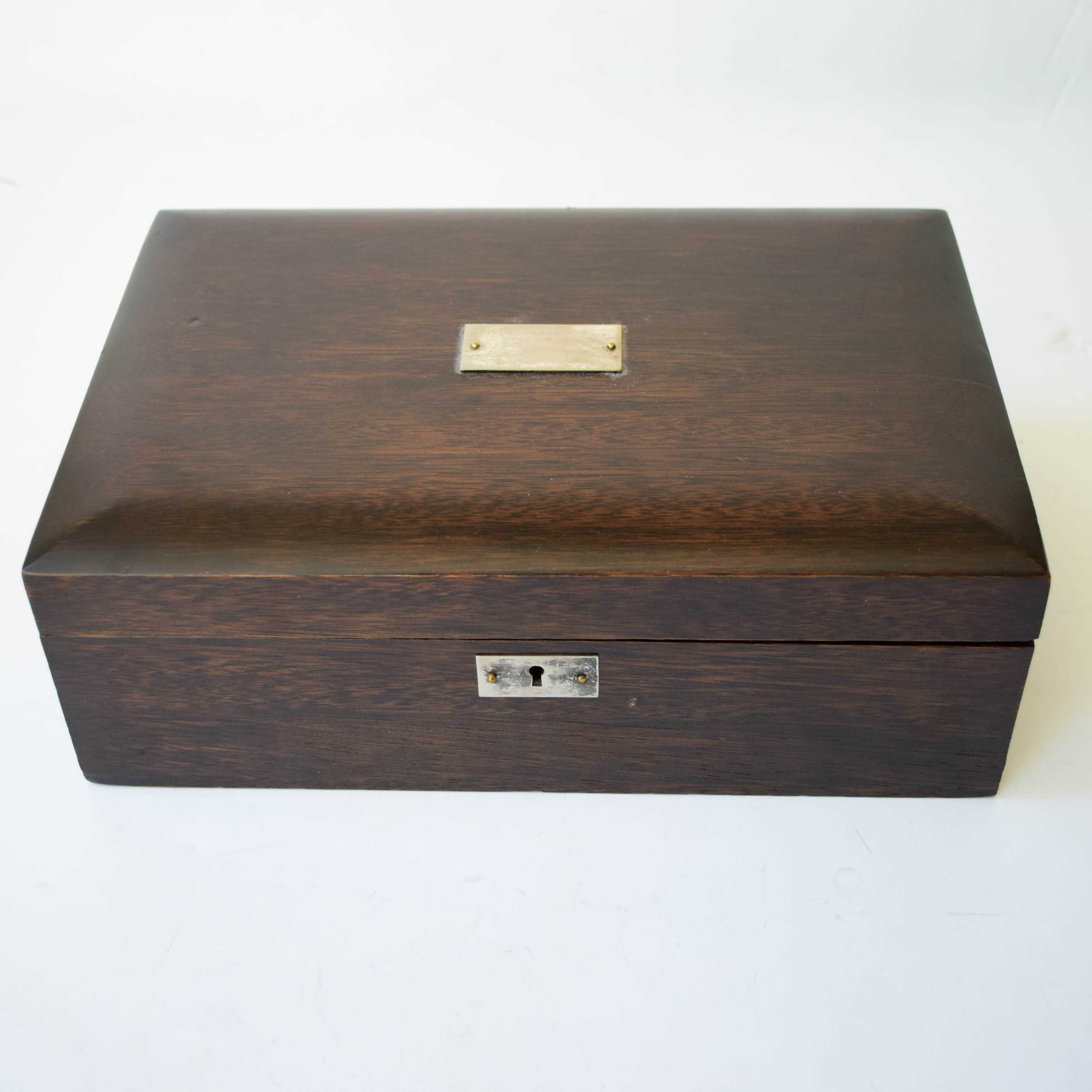 Vintage Wood Jewelry Box with Silvered Interior