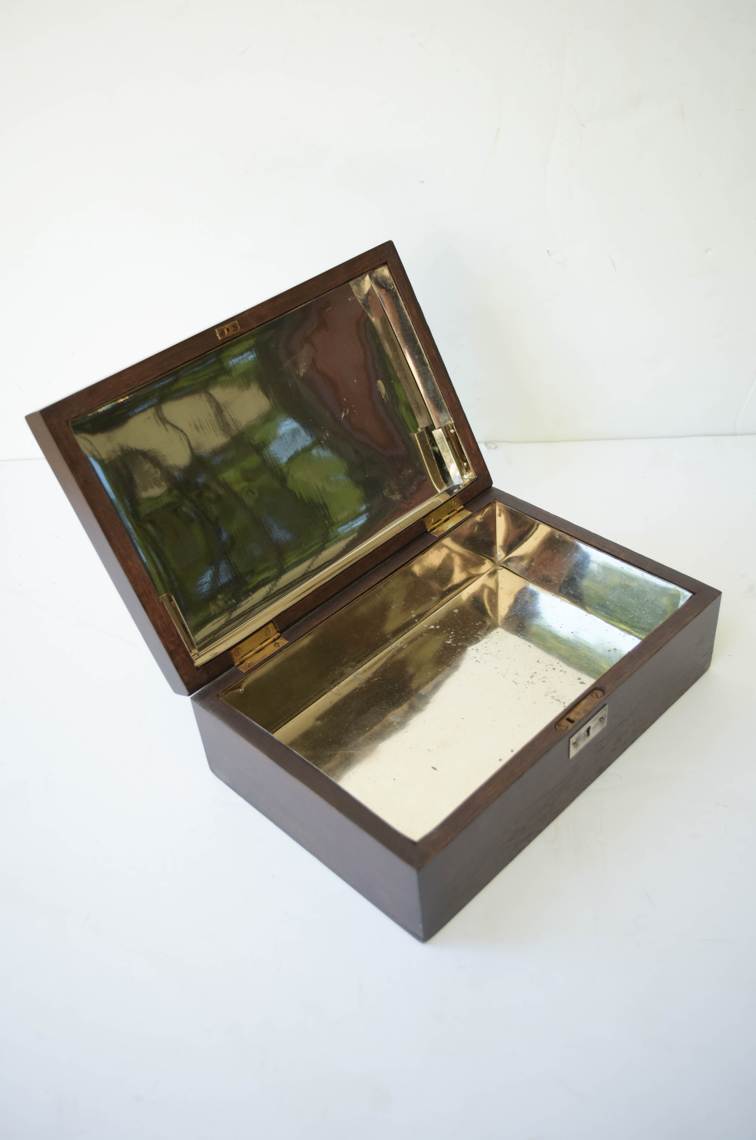 Vintage Wood Jewelry Box with Silvered Interior