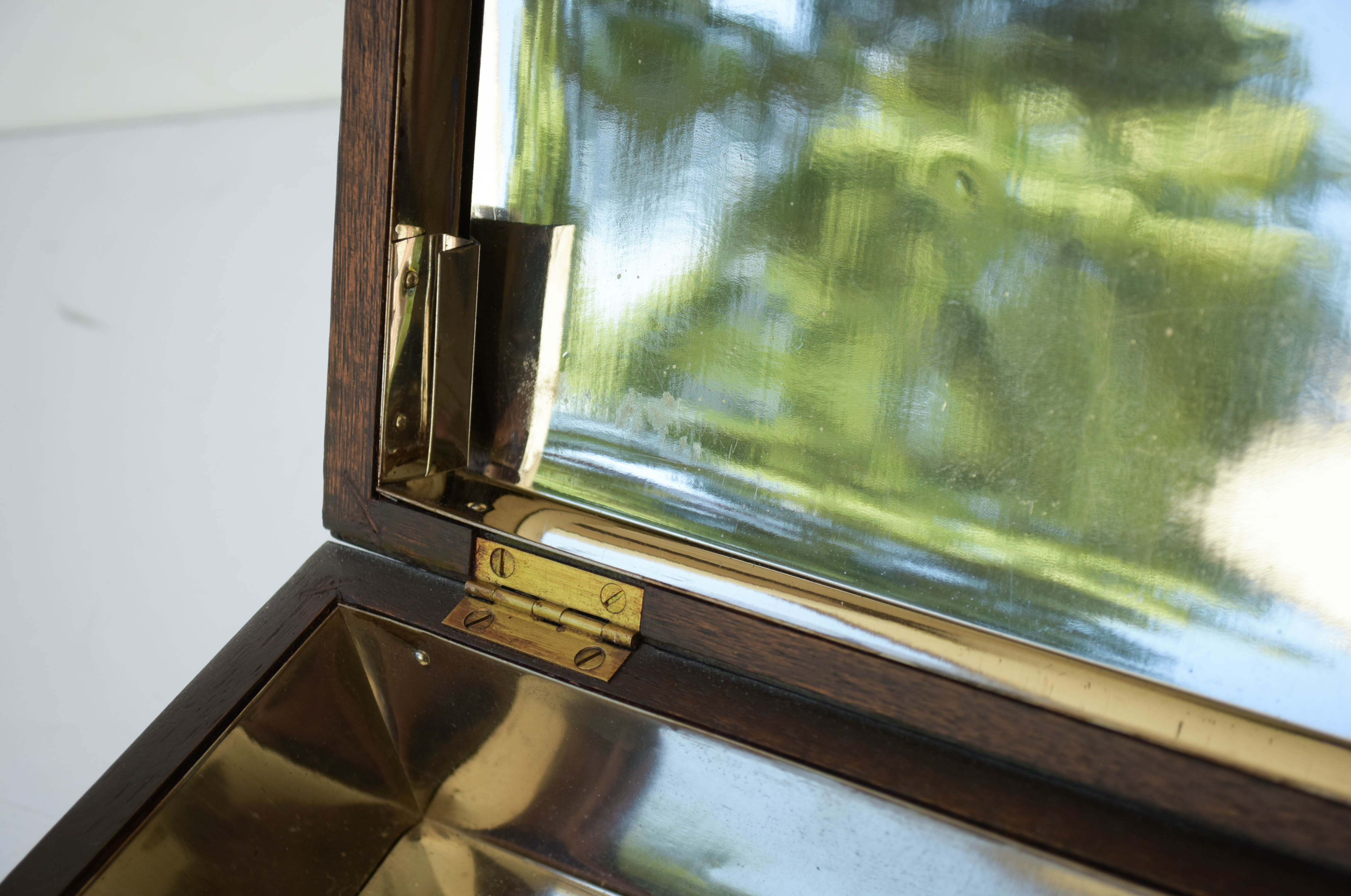 Vintage Wood Jewelry Box with Silvered Interior