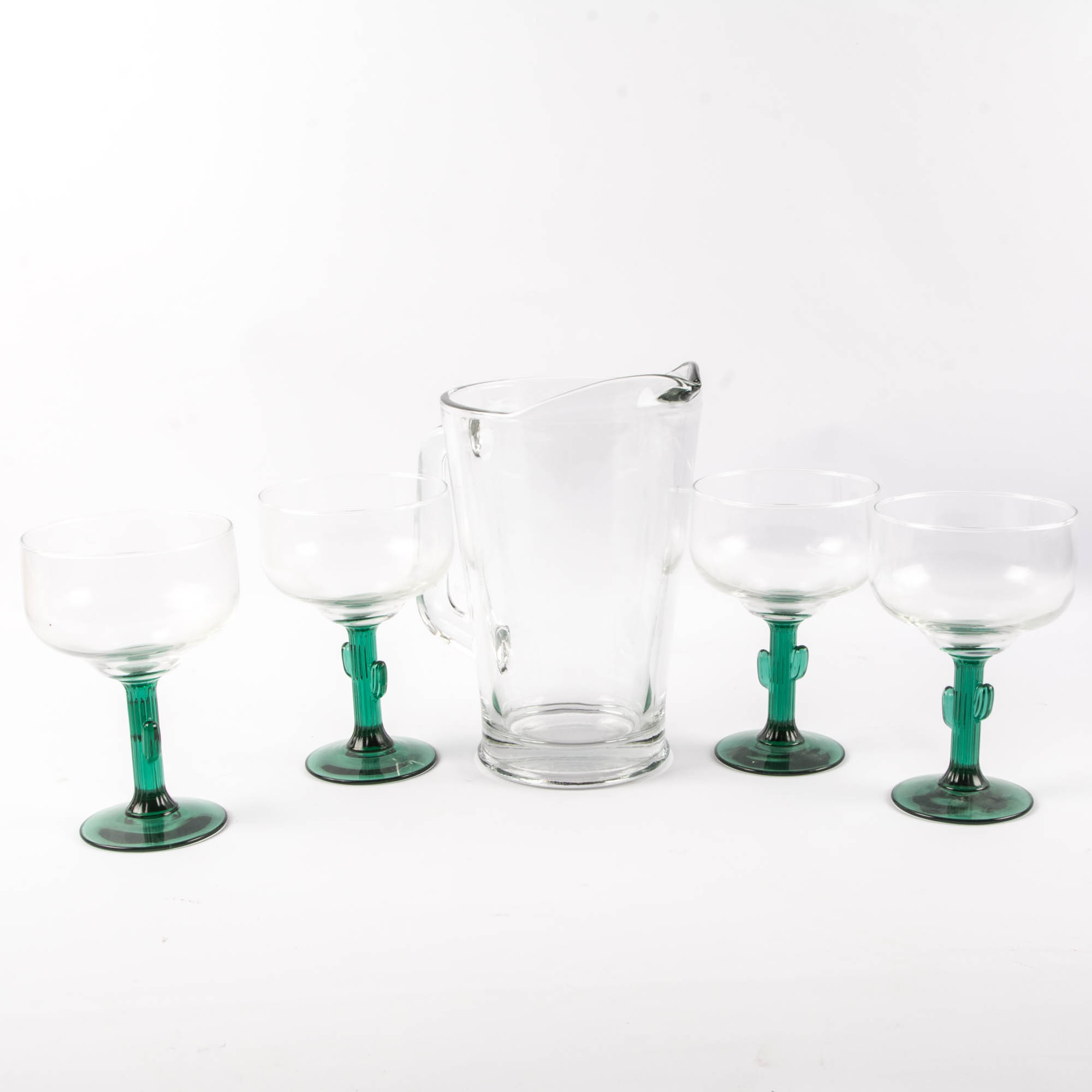 Set of 4 Cactus Margarita Glasses with Pitcher