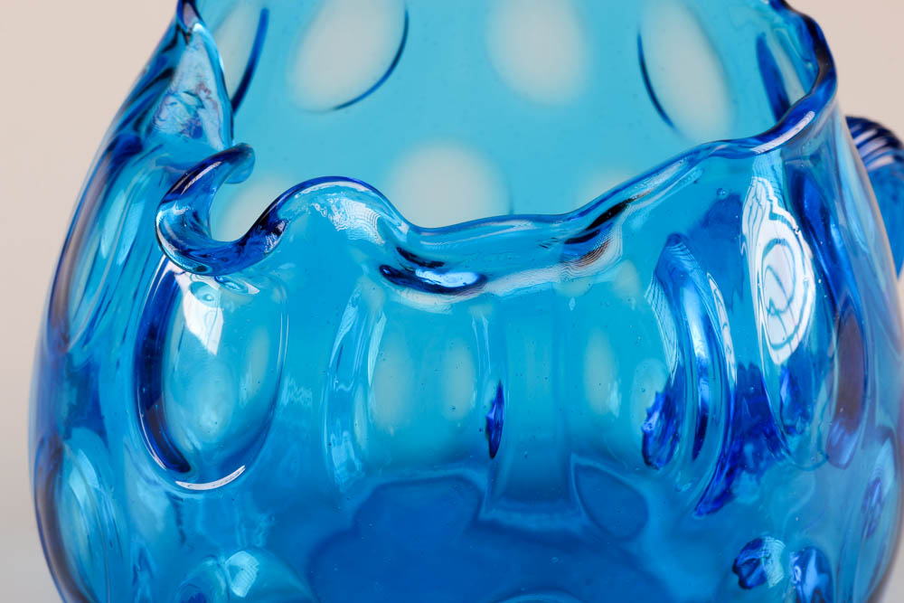 Blue Glass Pitcher and Four Cups