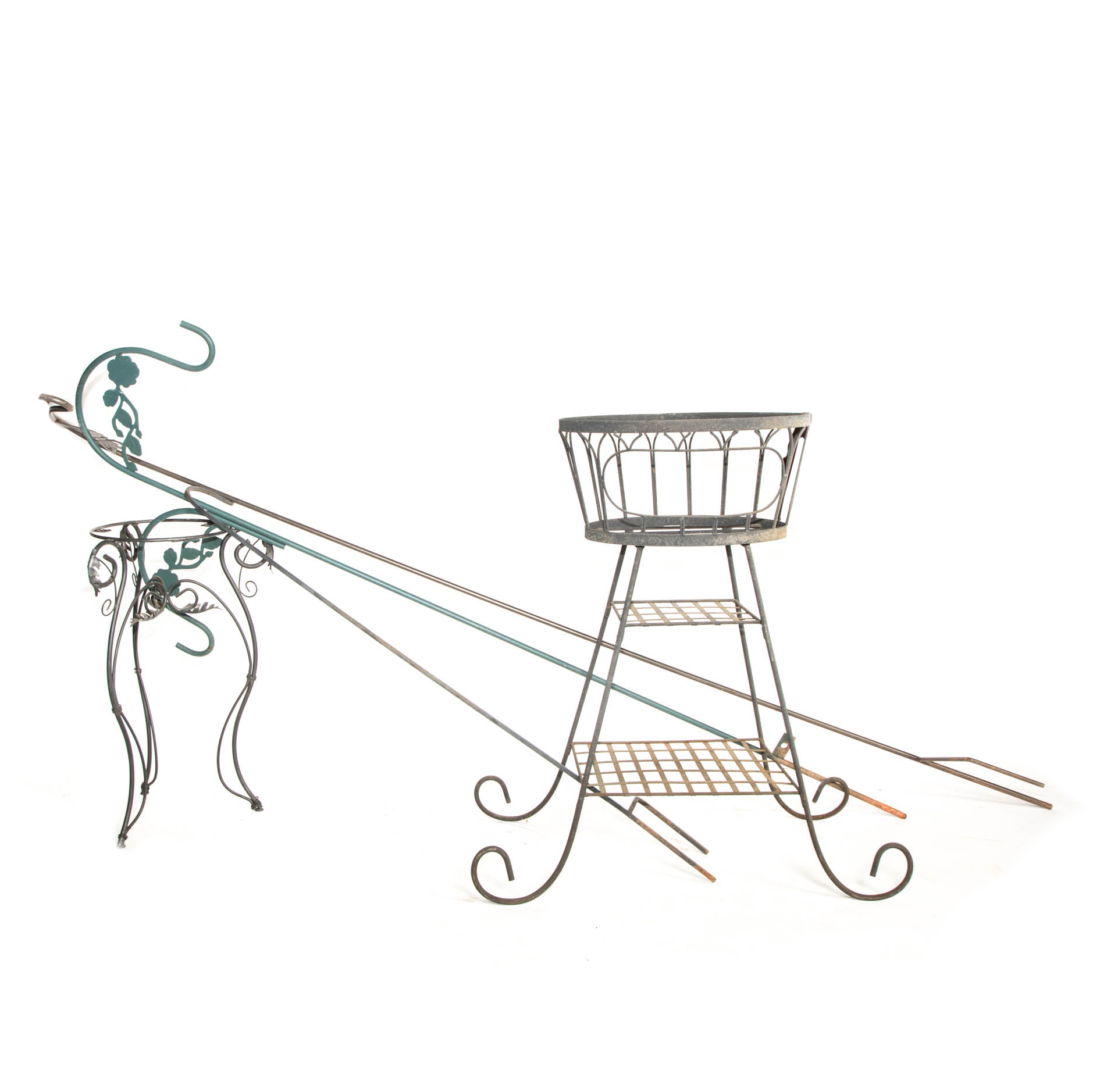 Assortment of Outdoor Planters and Shepherd's Hooks