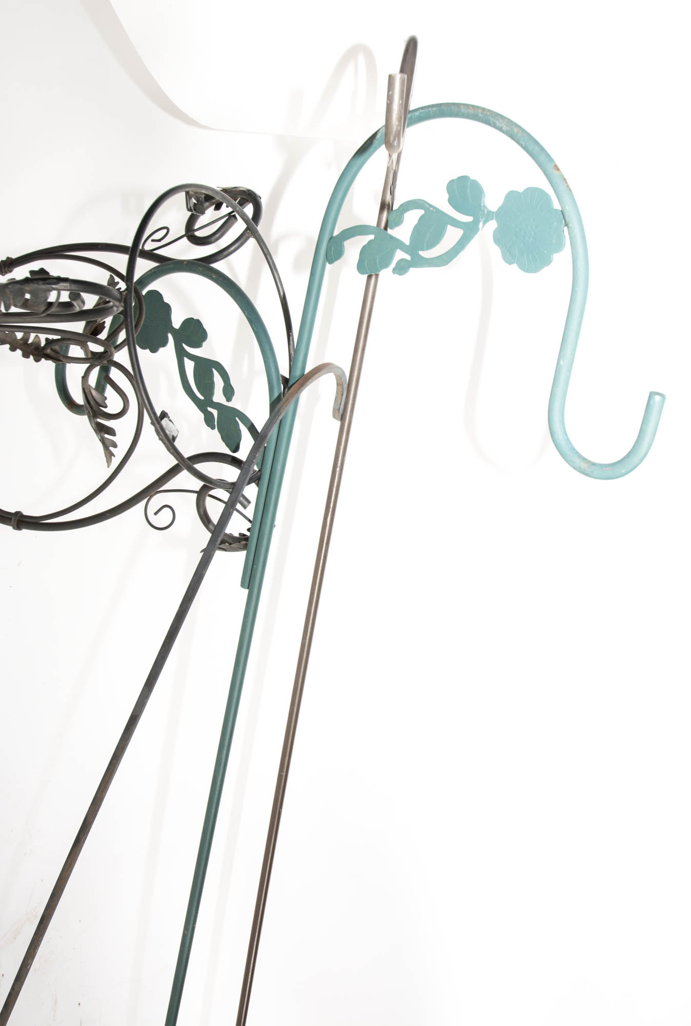 Assortment of Outdoor Planters and Shepherd's Hooks