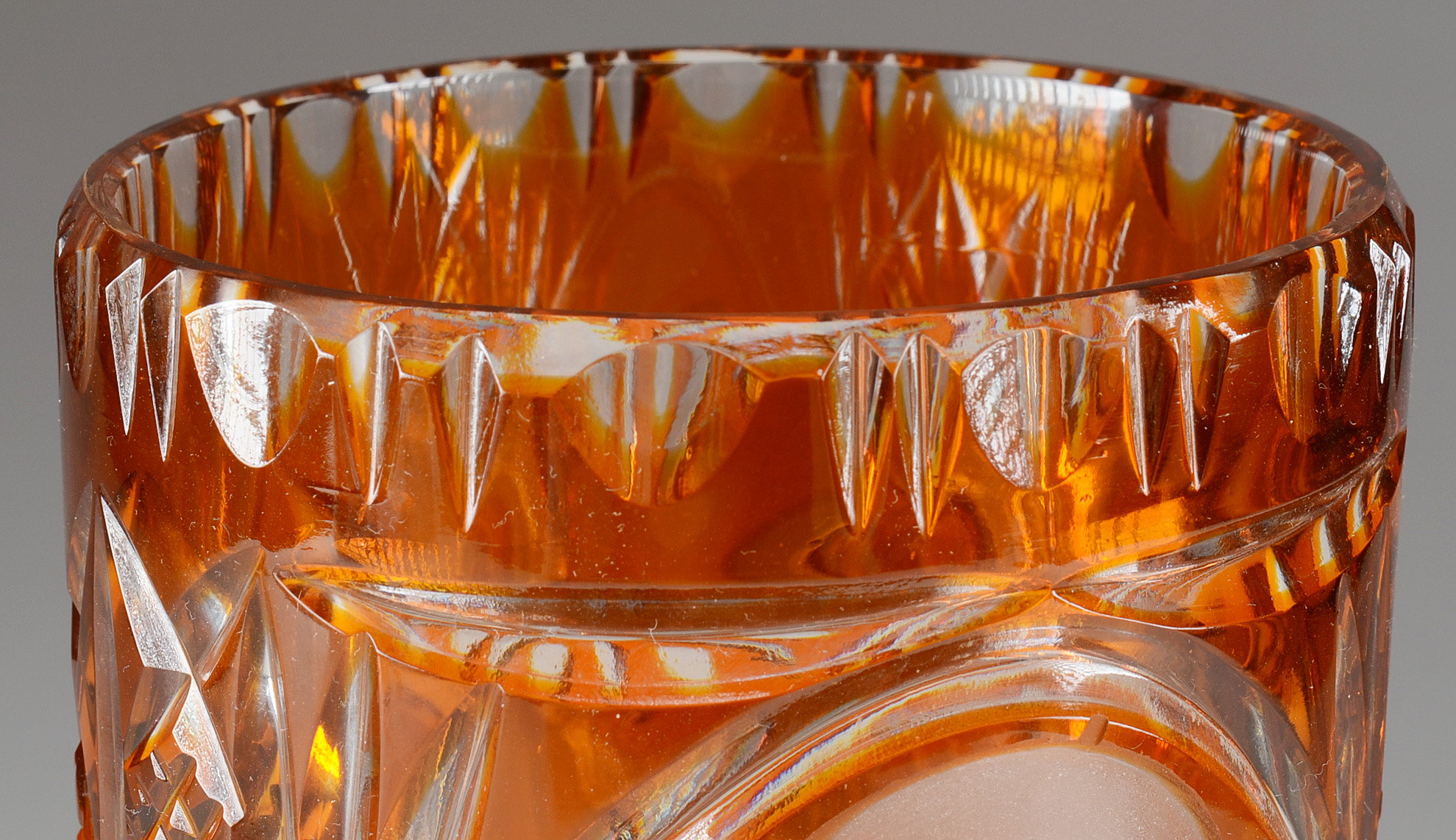 Signed Bohemian Amber Crystal Vase with Pope John Paul II