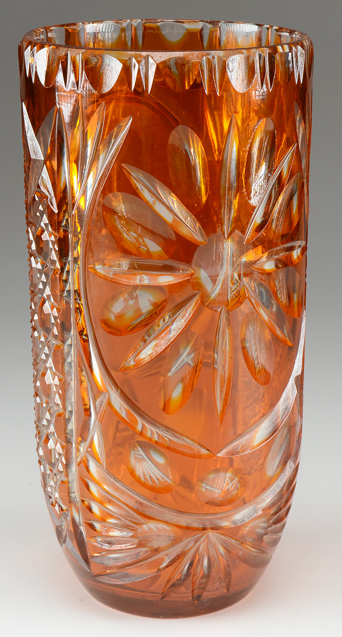 Signed Bohemian Amber Crystal Vase with Pope John Paul II