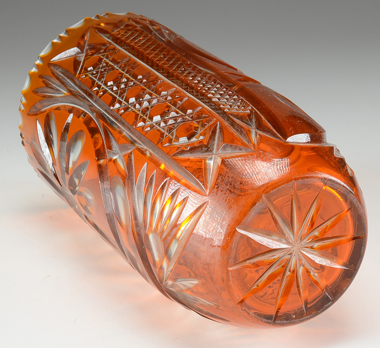 Signed Bohemian Amber Crystal Vase with Pope John Paul II