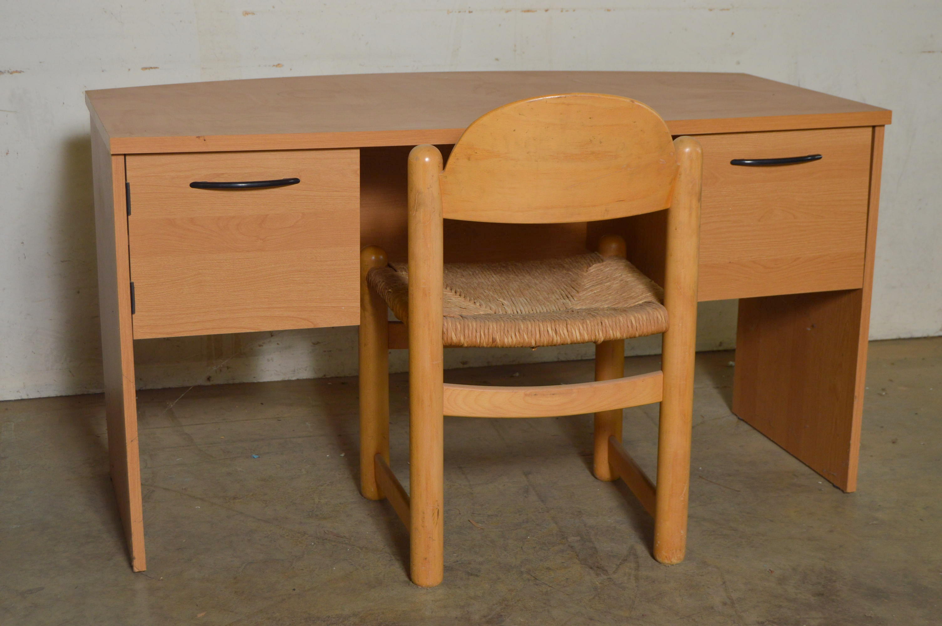 Office Desk and Woven Seated Chair