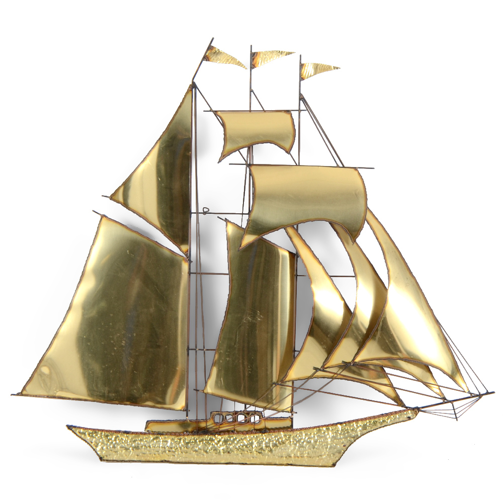 Plasma-Cut Brass Wall  Sculpture of Schooner