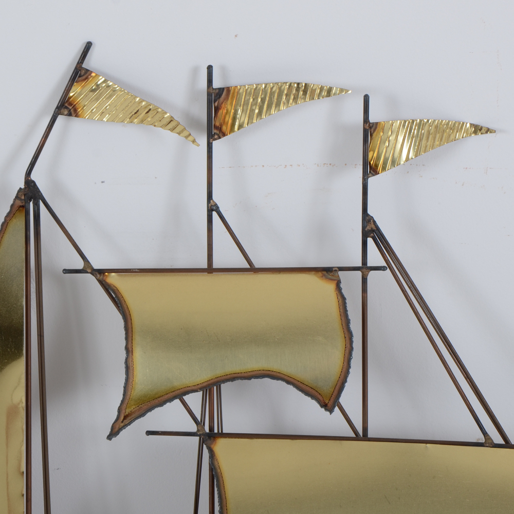 Plasma-Cut Brass Wall  Sculpture of Schooner