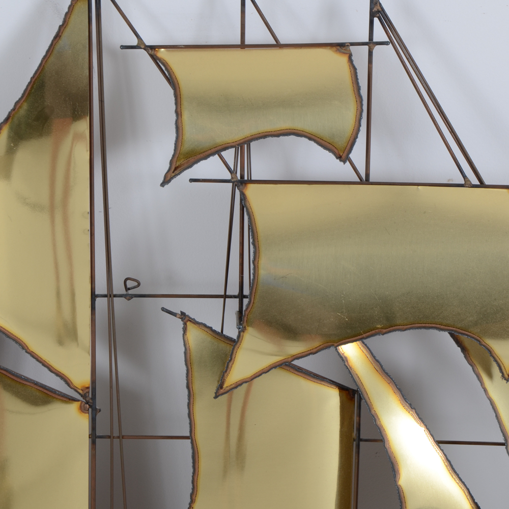 Plasma-Cut Brass Wall  Sculpture of Schooner