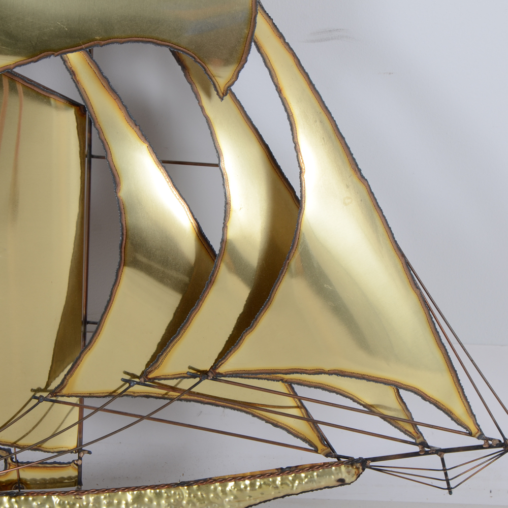 Plasma-Cut Brass Wall  Sculpture of Schooner