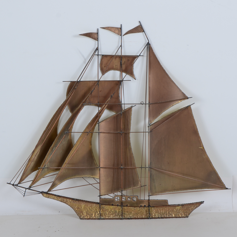 Plasma-Cut Brass Wall  Sculpture of Schooner